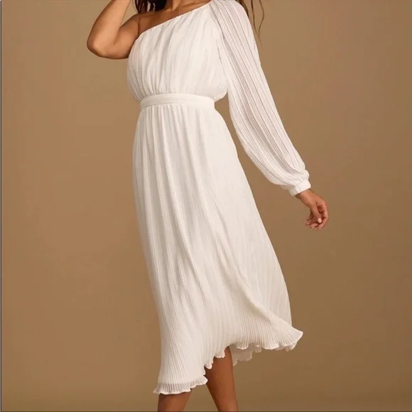Lulus | Dresses | Lulu Always Loving You White Pleated One Shoulder Midi  Dress Xl Nwt | Poshmark